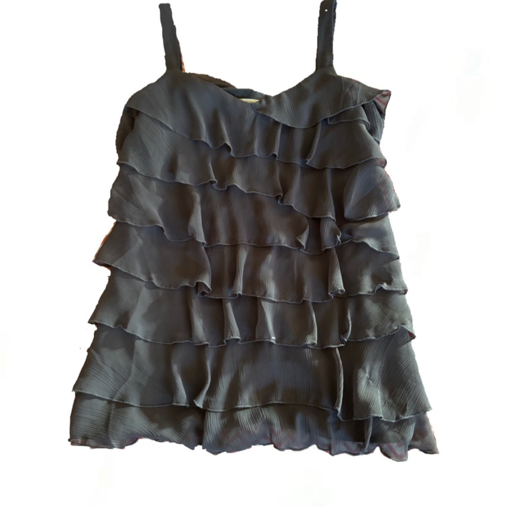 dressbarn Gray Layered Ruffle Tank Top